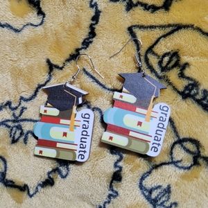 Book & Graduation Hat Drop Earrings